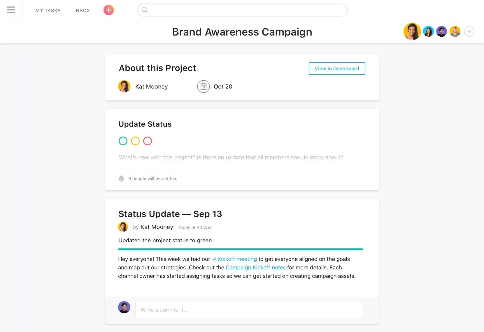 Asana Product UI projects view