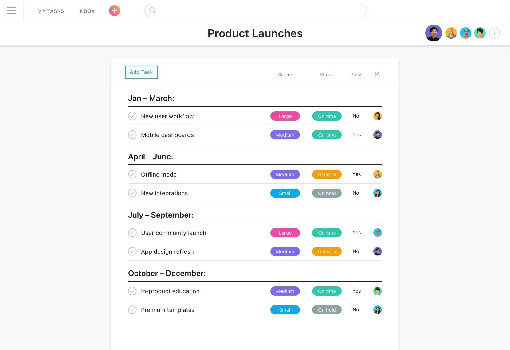 Asana Product UI product launches