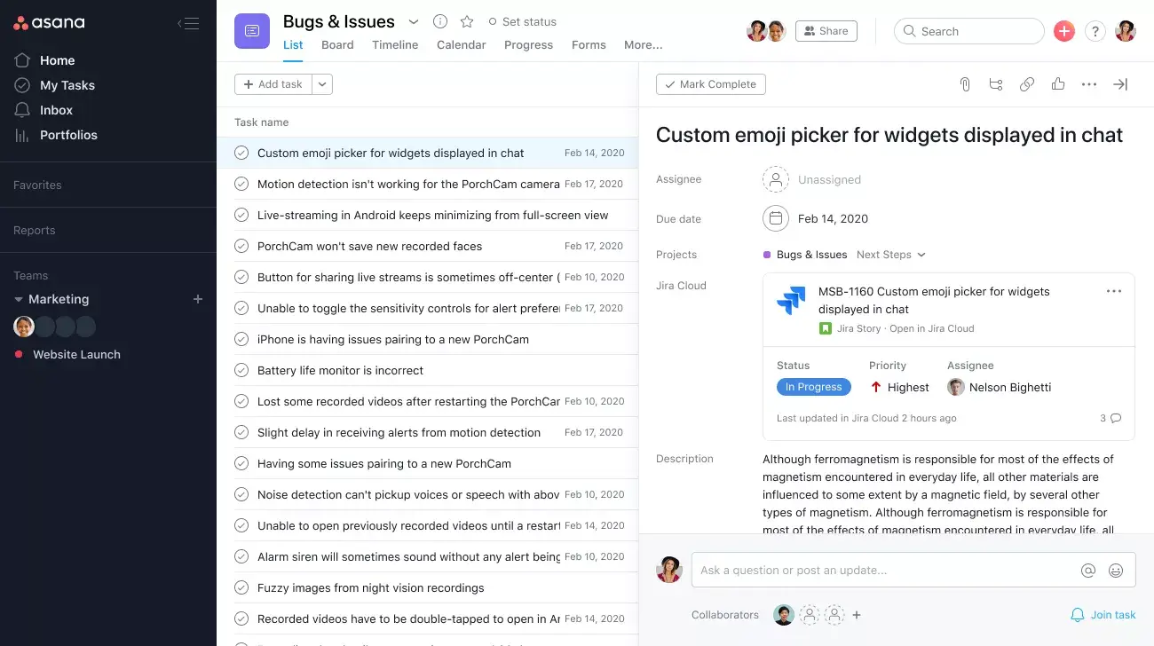 Asana Product UI projects view