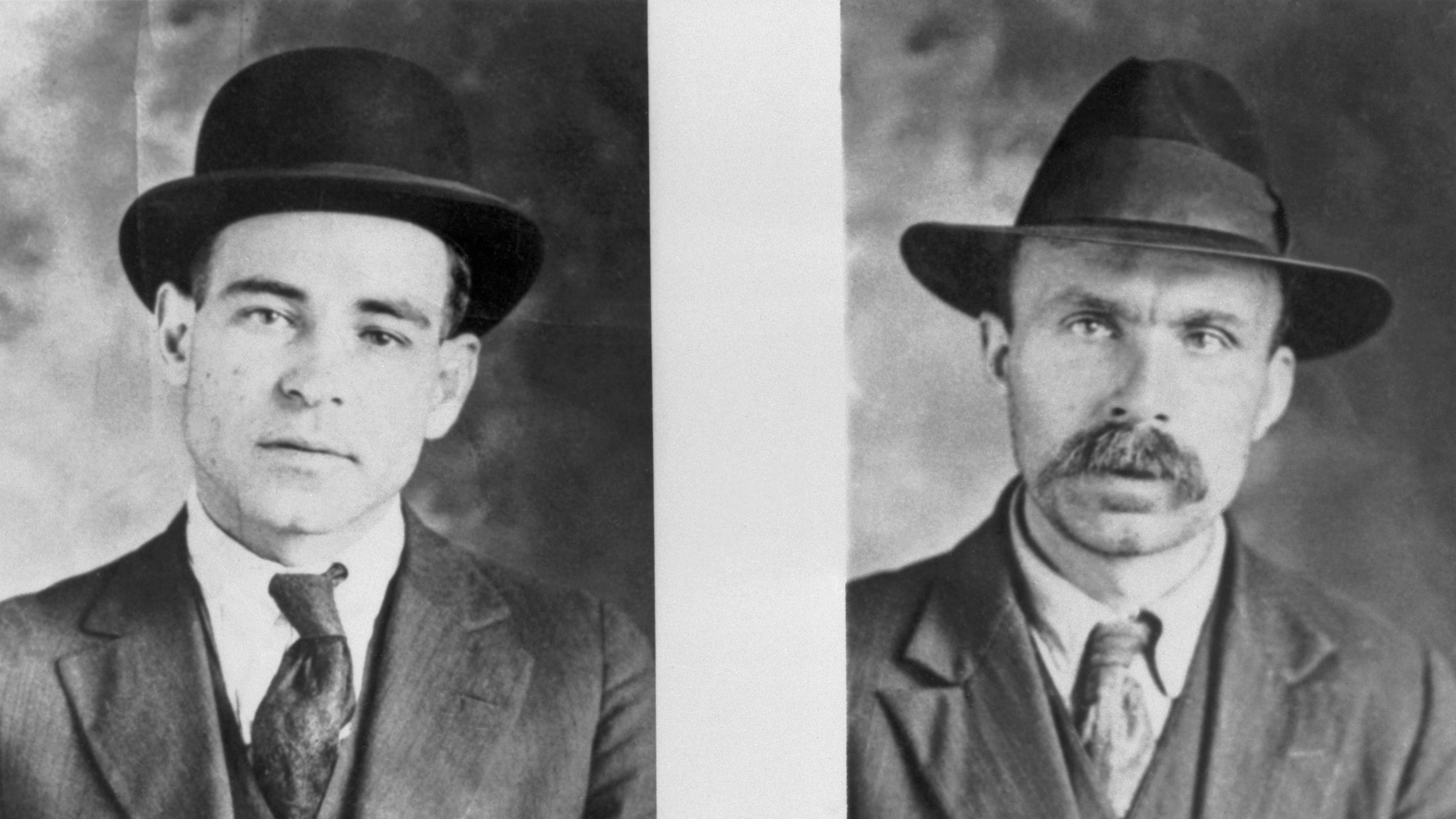 Nicola Sacco and Bartolomeo Vanzetti, executed in 1927 for murder of payroll messenger.