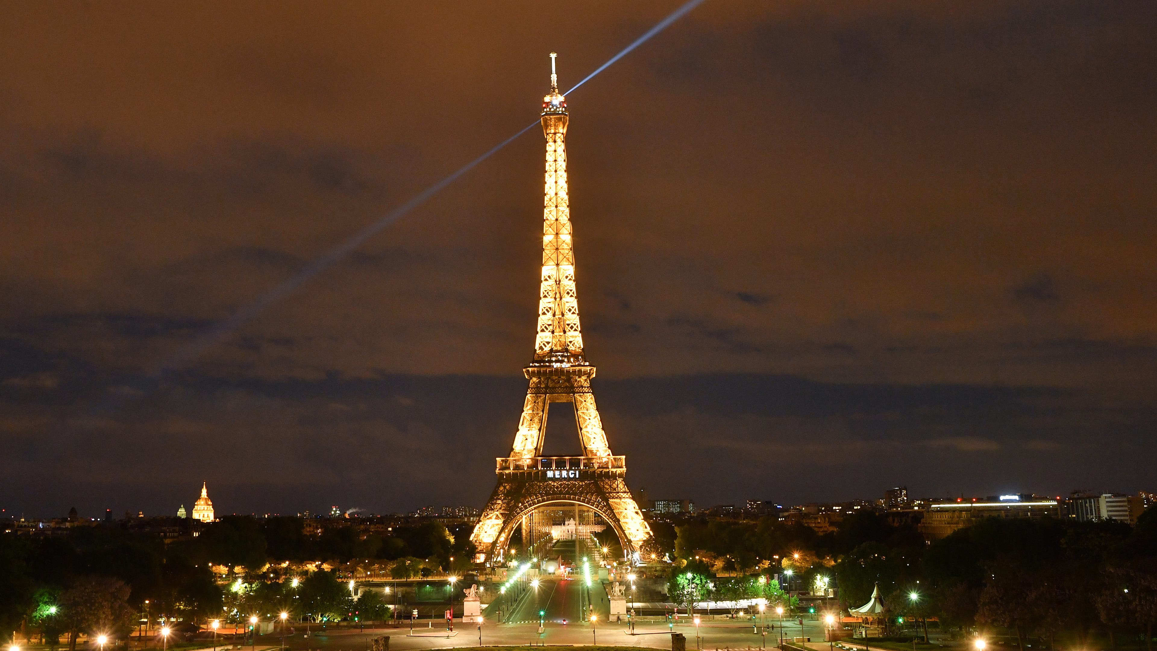 The Eiffel Tower at night.