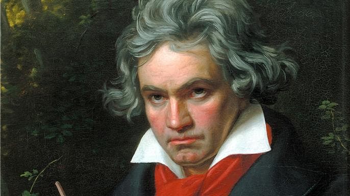 German composer Ludwig van Beethoven (1770 - 1827) composing the 'Missa Solemnis', February-April 1820. Oil painting by August Klober. (Photo by Universal History Archive/Getty Images)