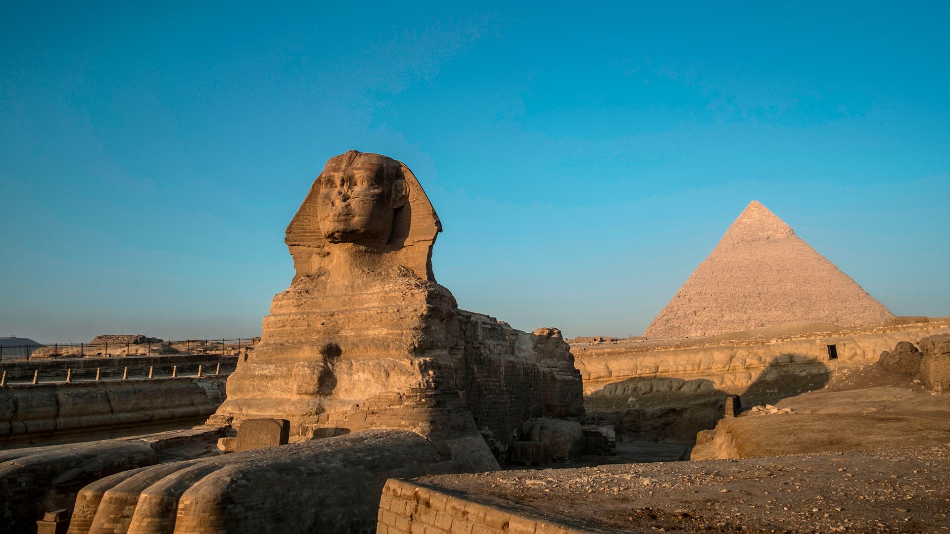 EGYPT-ARCHAEOLOGY-PYRAMIDS-SPHINX A picture taken on November 20, 2019 shows the Sphinx at the Giza Pyramids Necropolis on the western outskirts of the Egyptian capital Cairo. (Photo by Khaled DESOUKI / AFP) (Photo by KHALED DESOUKI/AFP via Getty Images)