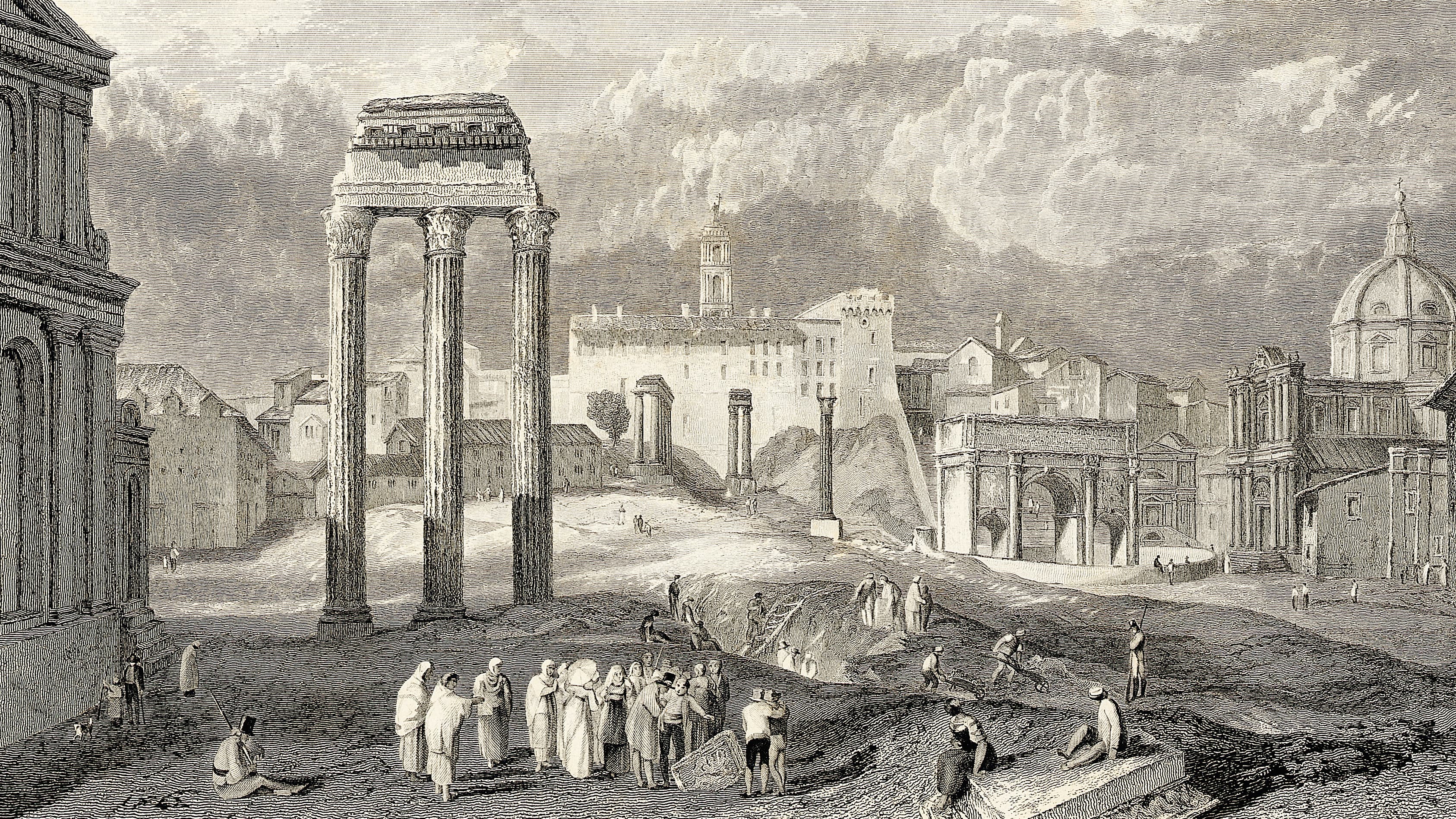 Engraving of the Forum Romanum (Roman Forum).