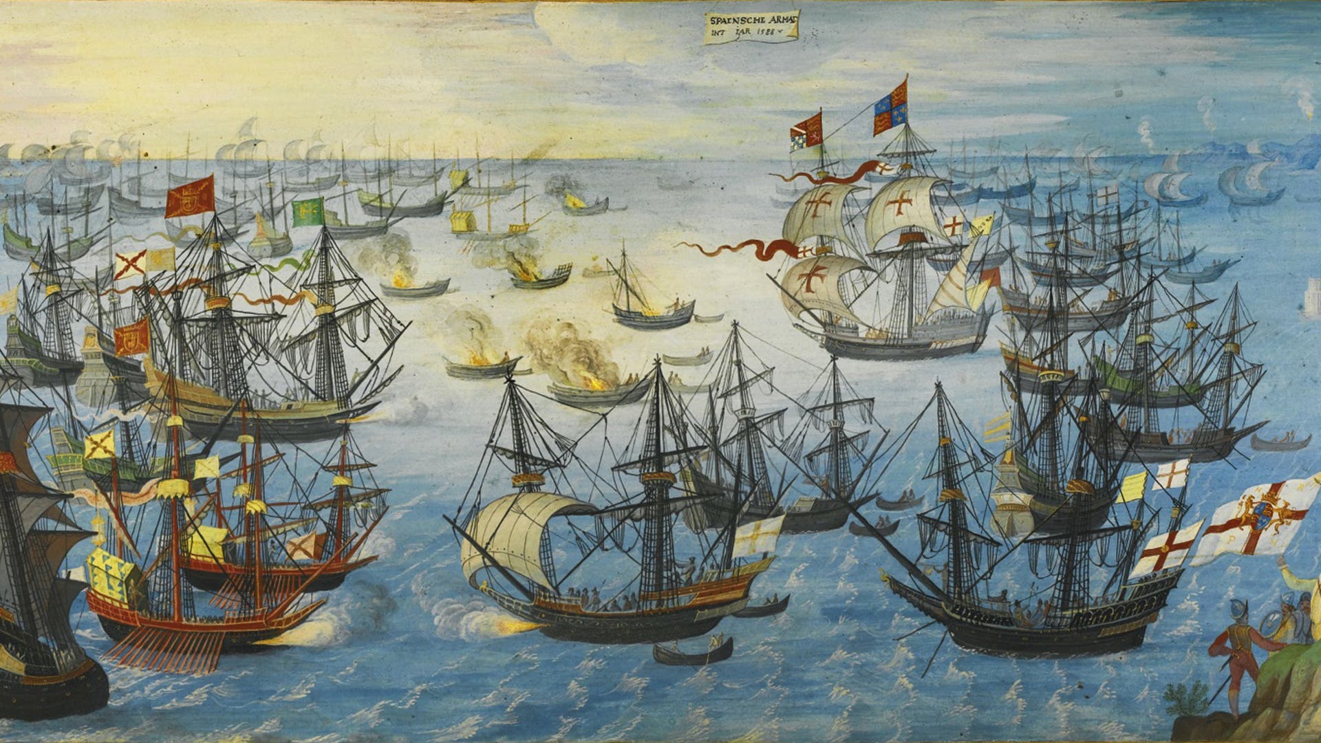 The Spanish Armada off the south coast of England, 1588The Spanish Armada off the south coast of England, 1588. Private Collection. Artist : Monogrammist VHE (active ca 1600). (Photo by Fine Art Images/Heritage Images/Getty Images)