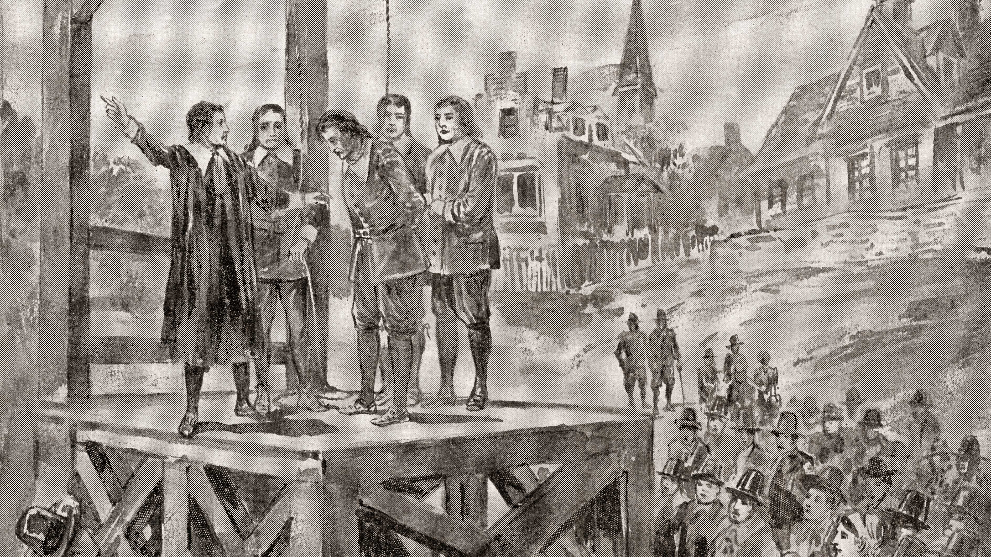 The first execution in New England, North America of John Billington in 1630.