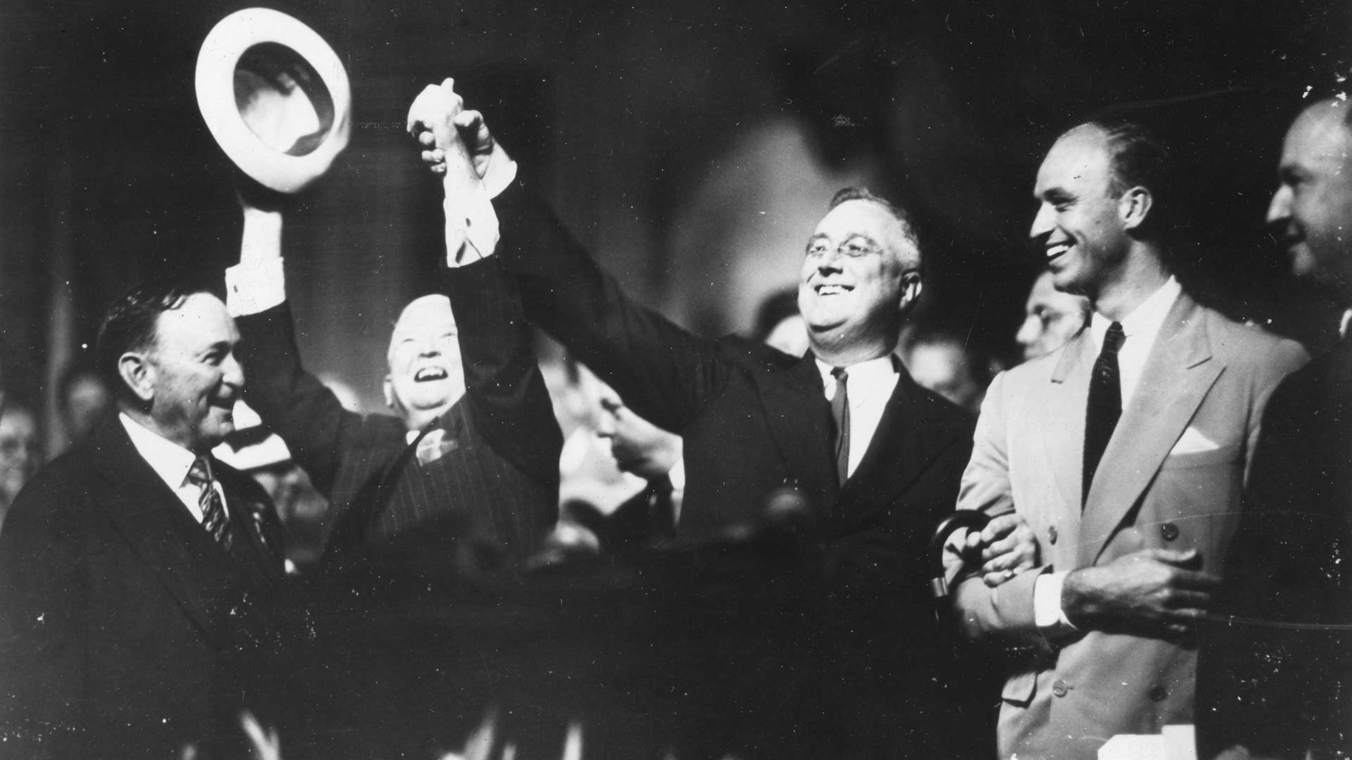 Franklin D. Roosevelt and John Nance Garner celebrate during the 1936 Democratic National Convention, Philadelphia, Pennsylvania, 1936.