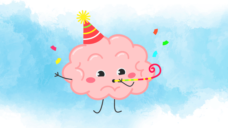 cartoon brain celebrating its birthday