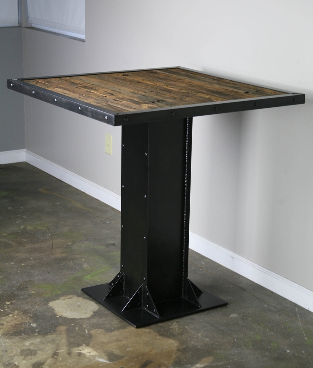 Bistro/Dining Table, Modern Industrial Design, Steel & Reclaimed Wood.  Great For Restaurant Or Bar