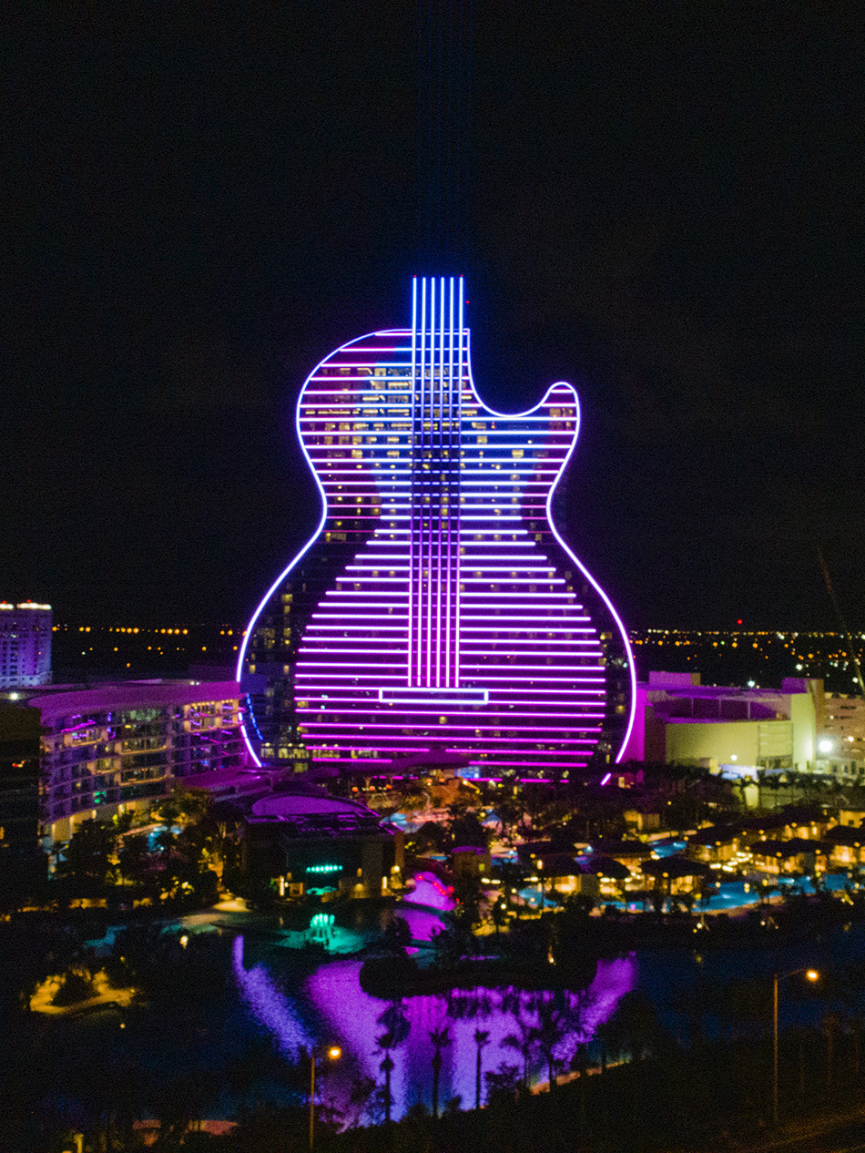 The Seminole Hard Rock Hotel and Casino in Hollywood, Florida, is the world's first guitar-shaped hotel