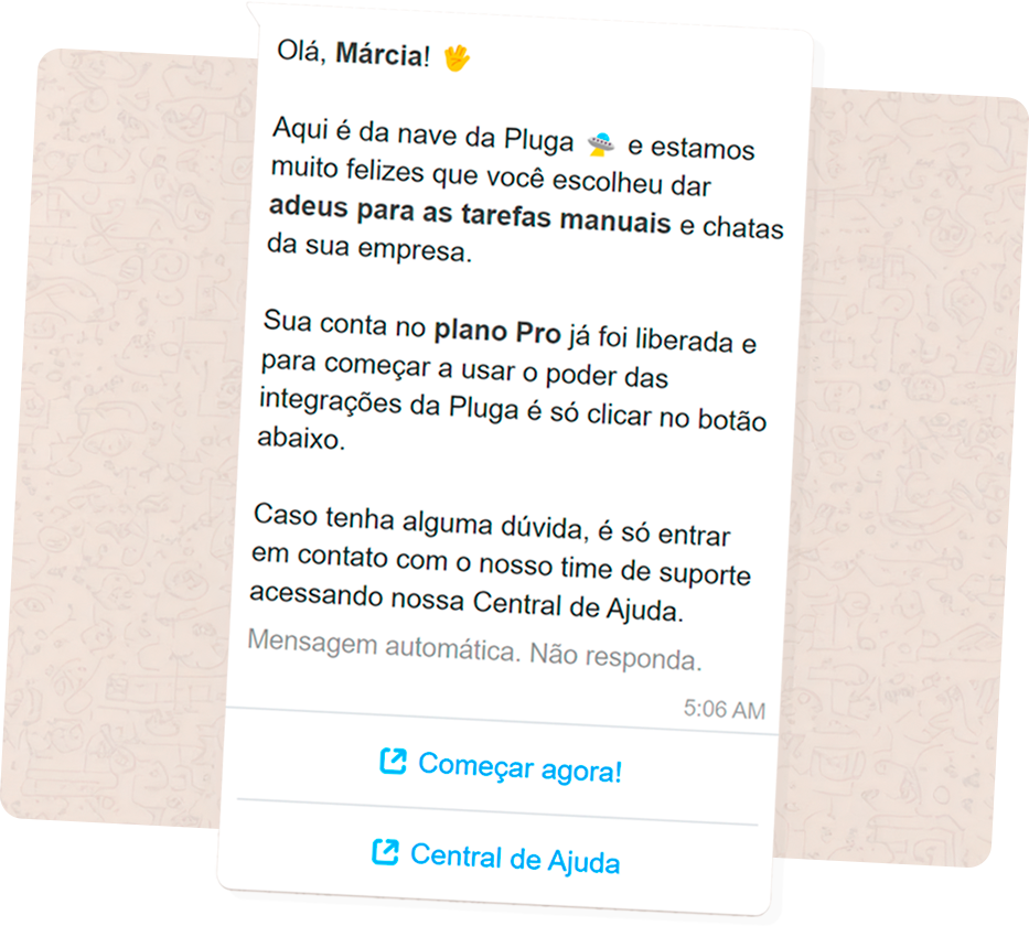 Mensagem automática enviada para o WhatsApp do cliente