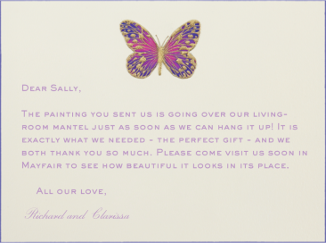 Hand Painted Butterfly Stationery - Thank You Card by Bernard Maisner