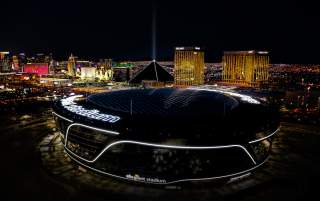 A gorgeous view of Allegiant Stadium at night.