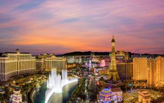 A stunning view of the Las Vegas strip at dusk.