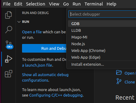 VSCode GDB selector