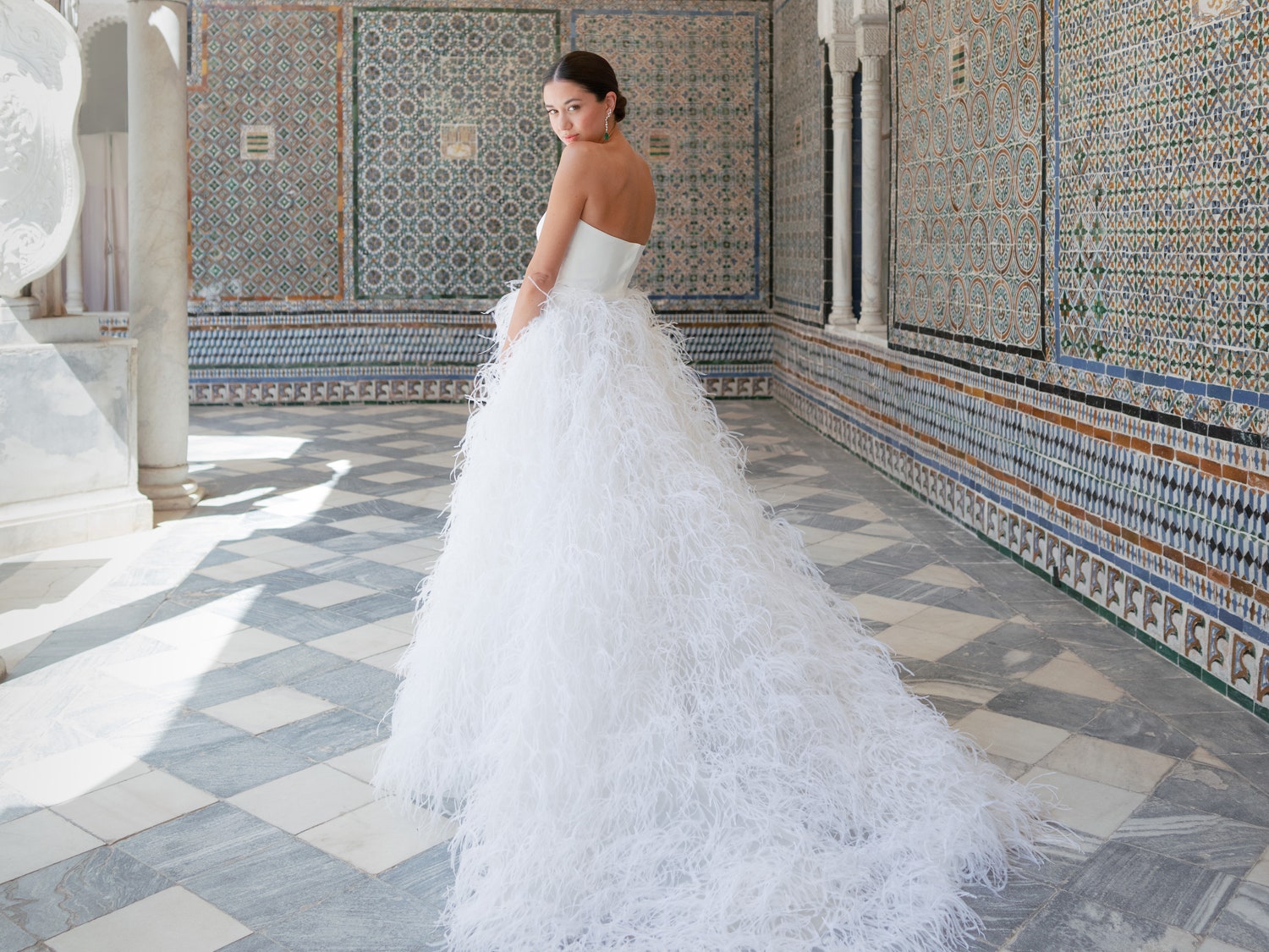 The Bride Wore an Ostrich-Feather Skirt and a Corset for Her Colorful Three-Day Wedding in Seville