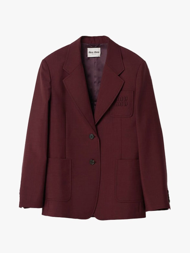 Image may contain Blazer Clothing Coat Jacket and Maroon