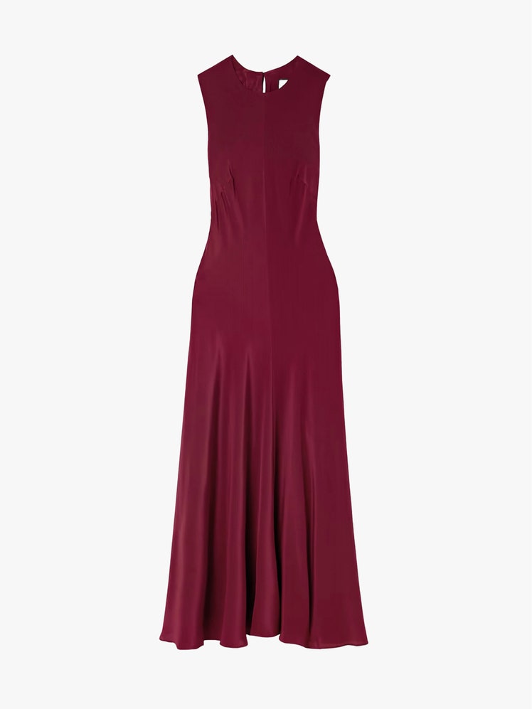 Image may contain Clothing Dress Formal Wear Evening Dress Fashion Gown Skirt and Maroon