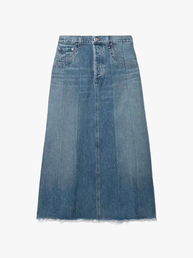 Image may contain Clothing Skirt Pants Miniskirt and Jeans