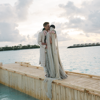 The Bride Wore an Ivory Pearl Lehenga to Wed on a Remote Ocean Sandbar in the Maldives