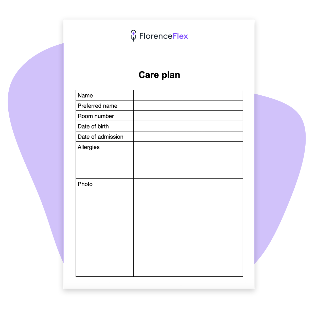 Free care plan template UK [Word] Florence