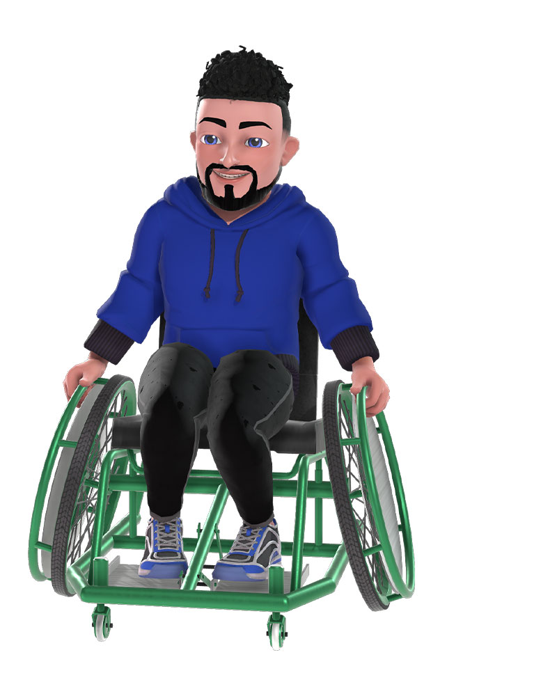 Xbox avatar of a white man with a goatee in a wheelchair