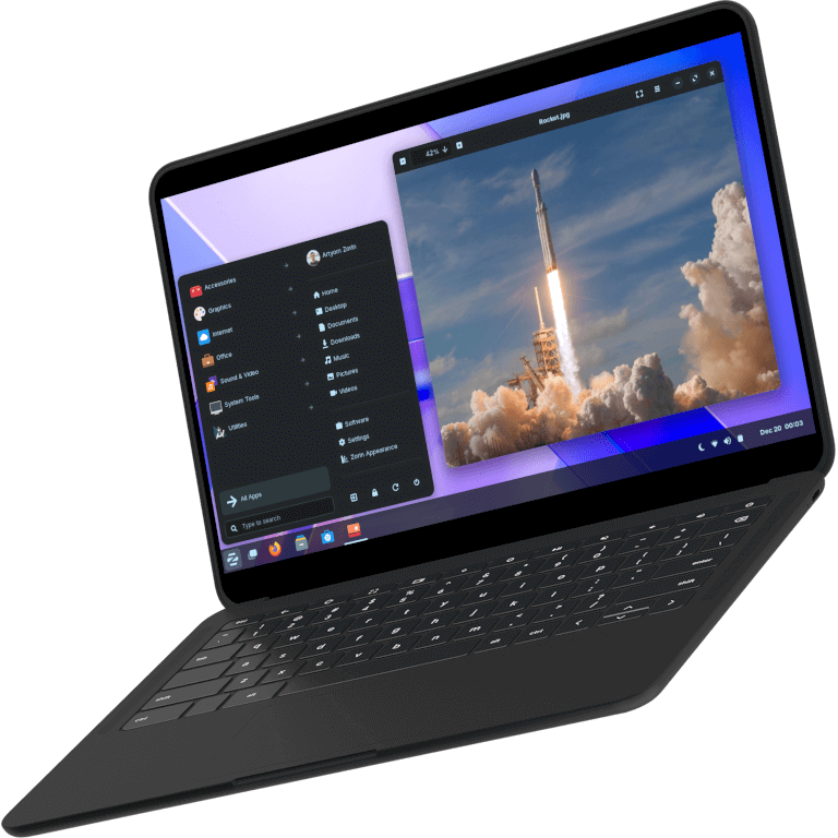 Laptop showing a picture of a rocket