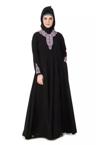 MyBatua Black Polyester Arabian Style Islamic Wear For Women Muslim Abaya With Hijab