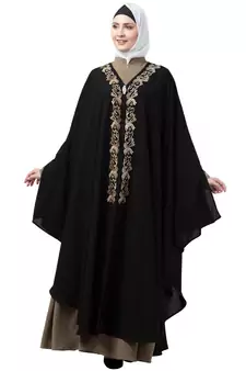 Women Black &Beige Double Color Double Layered Irani Kaftan Abaya