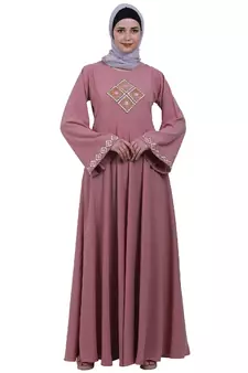 Emirates Umbrella abaya with embroidery work- Baby Pink