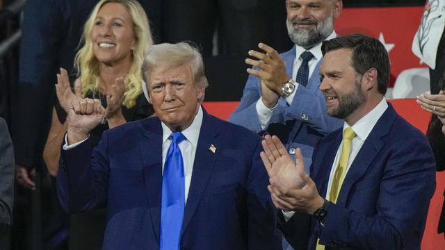 Republican presidential candidate former President Donald Trump is introduced during the Republican National Convention on Tuesday, July 16, 2024, in Milwaukee. 