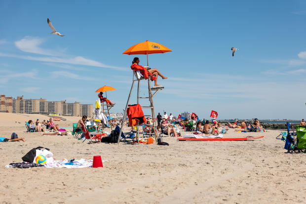 Hurricane Franklin Churns Up High Surf At New York City's Rockaway Beach 