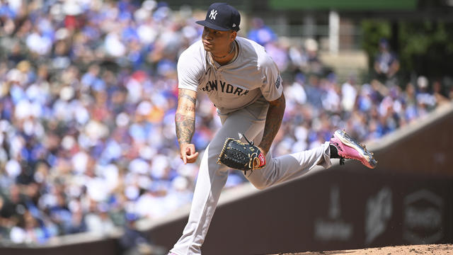 Luis Gil #81 of the New York Yankees follows through on a pitch during the first inning of a game against the Chicago Cubs at Wrigley Field on September 06, 2024 in Chicago, Illinois. 