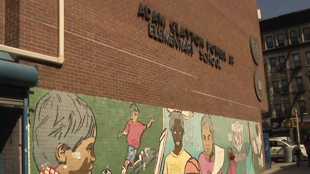 The exterior of P.S. 153 Adam Clayton Powell Jr. Elementary School in Hamilton Heights 