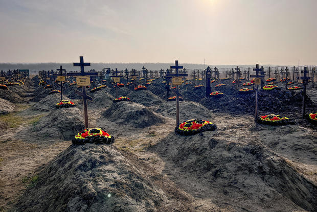 Graves of Russian Wagner Russian mercenary group fighters 