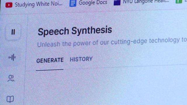 A photo of a computer screen with a webpage pulled up that reads "Speech Synthesis." 