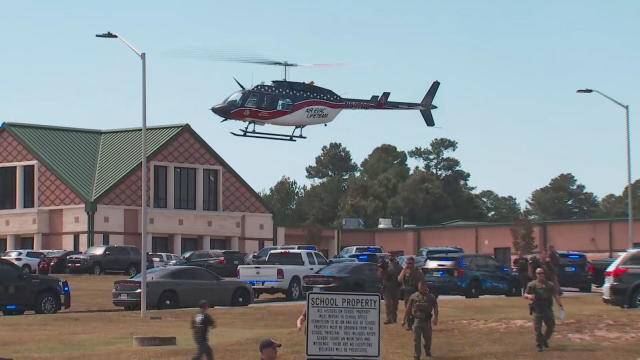 A medevac helicopter lands at Apalachee High School in Winder, Georgia, Sept. 4, 2024, in a screen capture from video footage. 