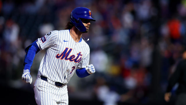 Jesse Winker #3 of the New York Mets rounds the bases after hitting a grand slam home run in the first inning against the Boston Red Sox at Citi Field on September 04, 2024 in New York City. 