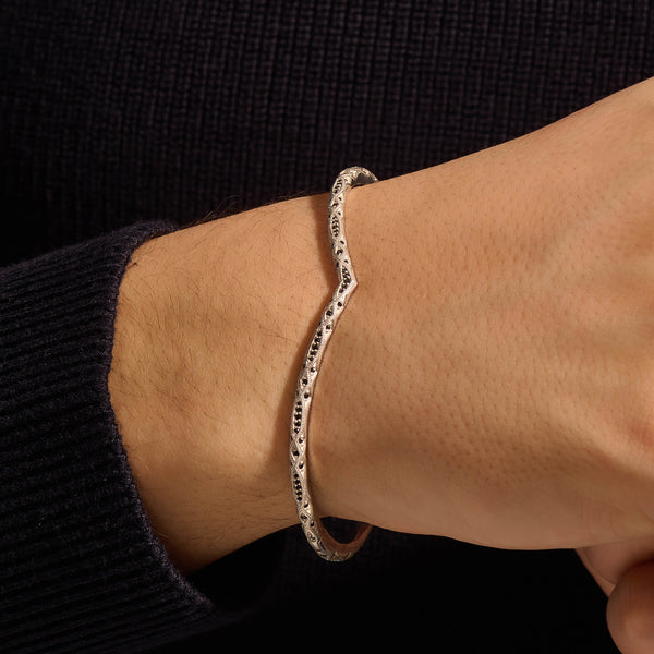 Men's 925 Sterling Silver Paved Curve Bangle