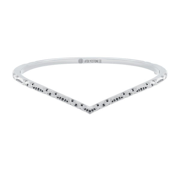 925 Sterling Silver Streamline Curve Bangle Bracelet Paved with 0.67ct Black Diamonds