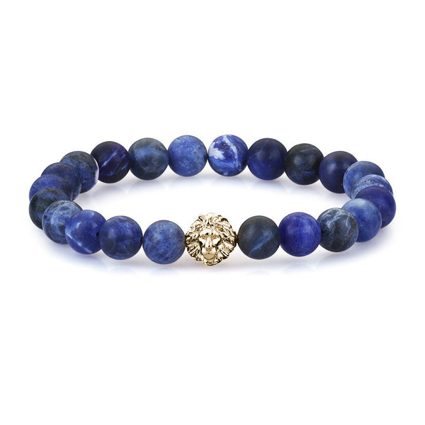 Mens Leo Zenith Beaded Bracelets - Sodalite - Yellow Gold