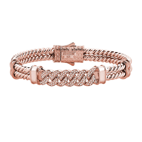 Mens Cuban Links Twıned Bangle - Solid Silver - Rose Gold