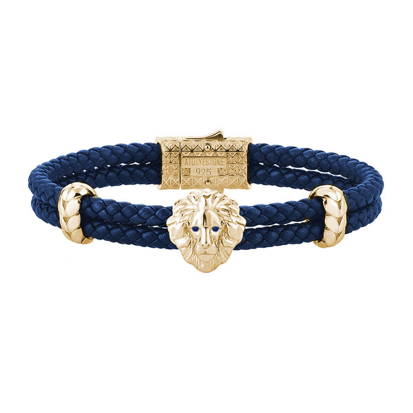 Diamond Leo Leather Bracelet - Yellow Gold - Blue Leather - Sapphire