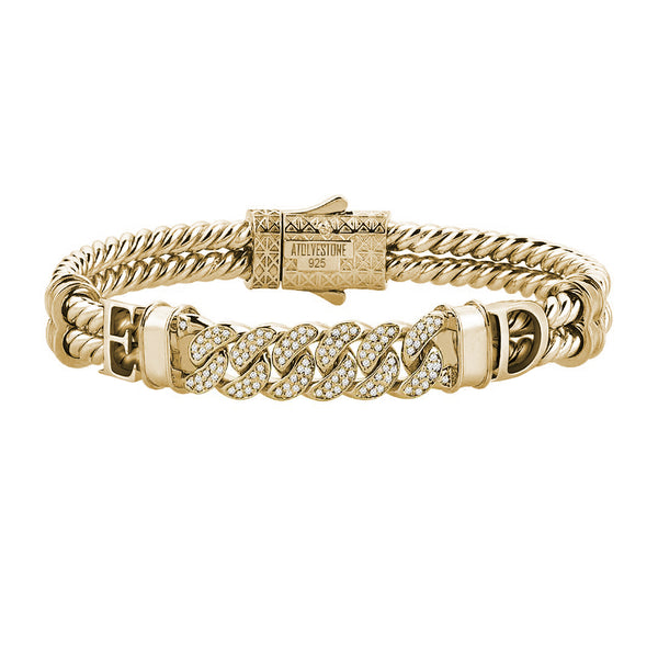 Statement Cuban Links Twined Bangle - Yellow Gold 