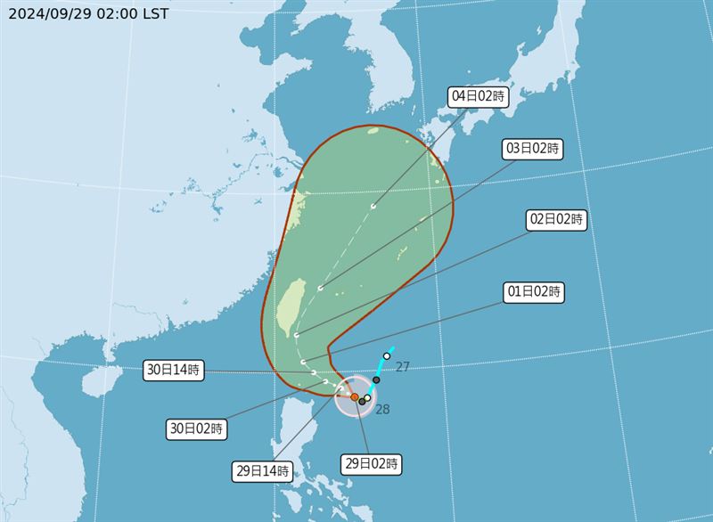 路徑潛勢預報。（圖／翻攝自中央氣象署）