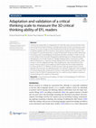 Research paper thumbnail of Adaptation and validation of a critical thinking scale to measure the 3D critical thinking ability of EFL readers