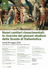 Research paper thumbnail of Simposio dottorale « Nuovi cantieri rinascimentali. Le ricerche dei giovani studiosi della Scuola di Italianistica» (Venezia, lunedì 6 maggio 2024)