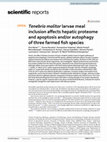 Research paper thumbnail of Tenebrio molitor larvae meal inclusion affects hepatic proteome and apoptosis and/or autophagy of three farmed fish species