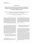 Research paper thumbnail of Proposed Criteria for Referral and Evaluation of Children for Epilepsy Surgery: Recommendations of the Subcommission for Pediatric Epilepsy Surgery