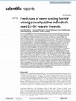 Research paper thumbnail of Predictors of never testing for HIV among sexually active individuals aged 15–56 years in Rwanda